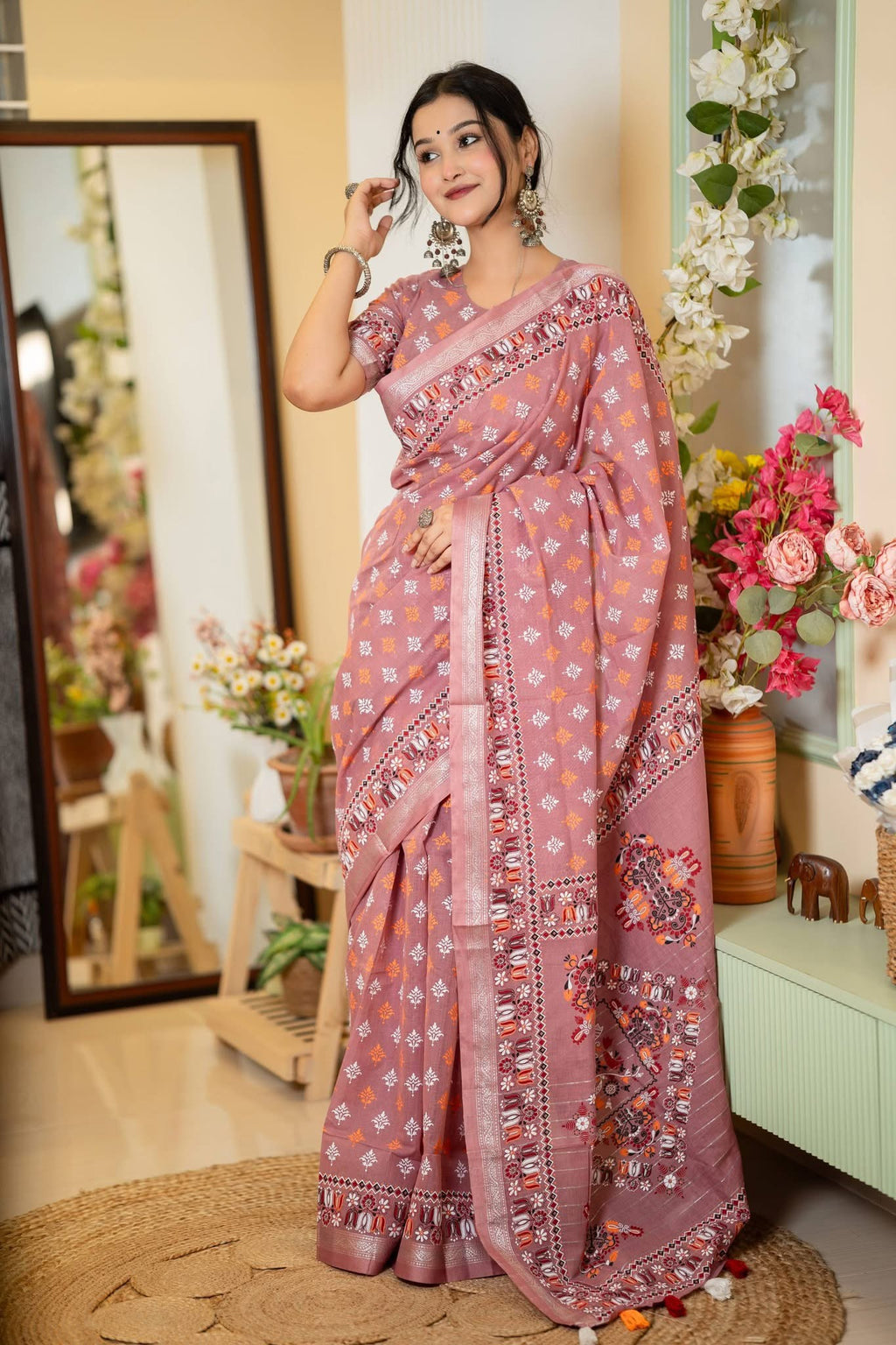 Rupanjoli প্রিমিয়াম কটন প্রিন্টেড শাড়ি