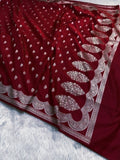 Royal Red Soft Silk Jamdani Saree with Silver Zari Work