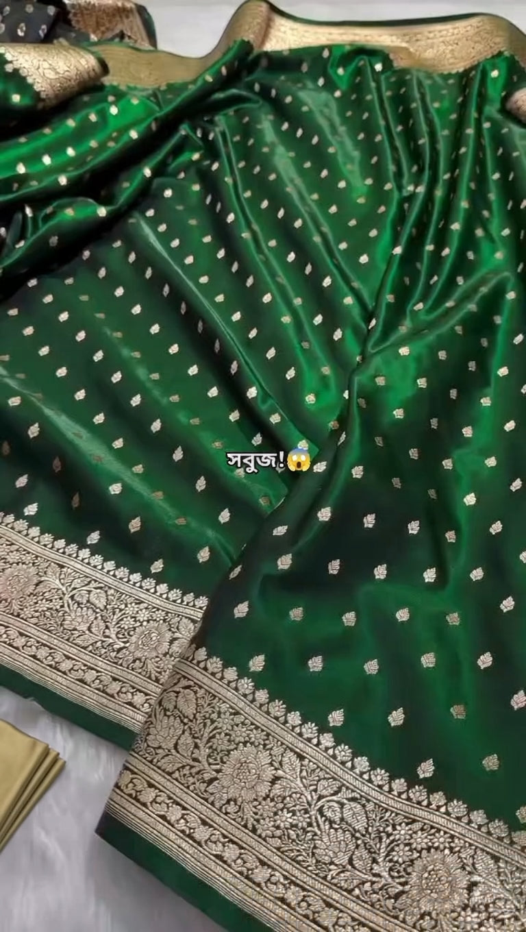 Luxury Pure Japanese Silk Saree – Emerald Green
