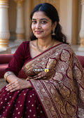 Luxury Pure Japanese Silk Saree – Crimson Maroon