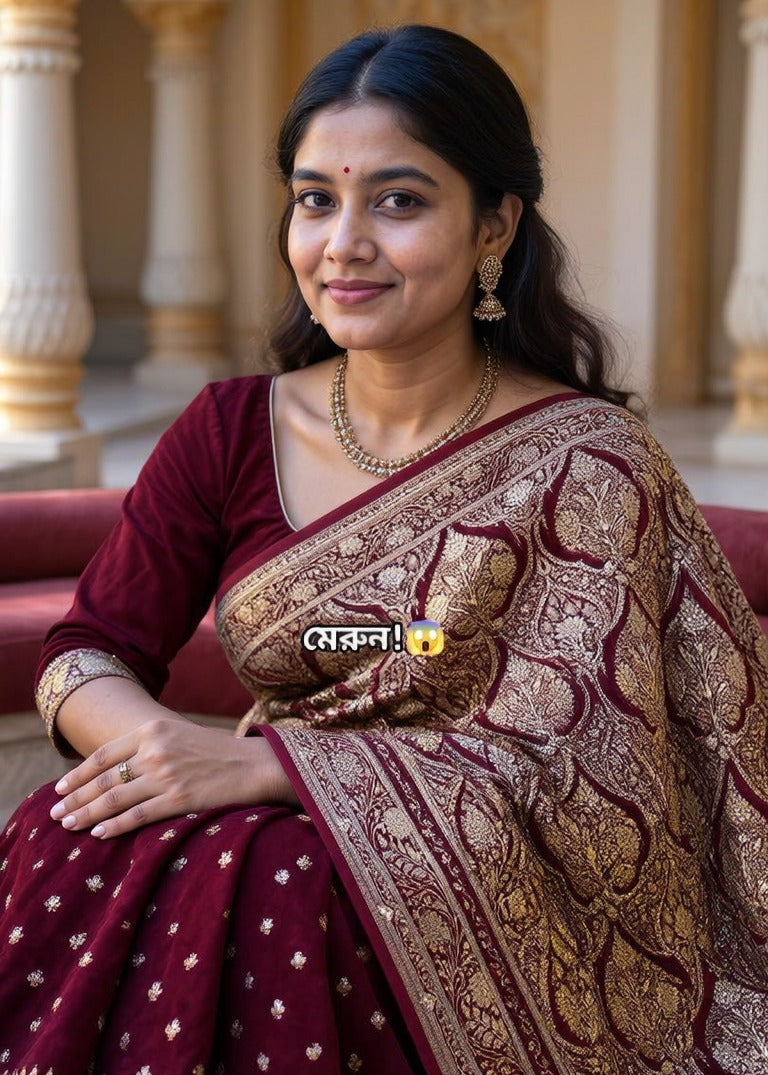 Luxury Pure Japanese Silk Saree – Crimson Maroon
