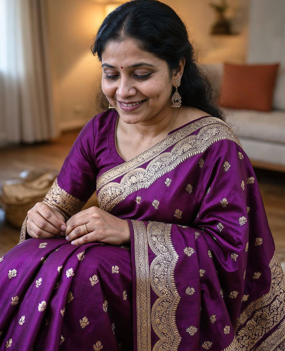 Luxury Pure Japanese Silk Saree – Royal Purple