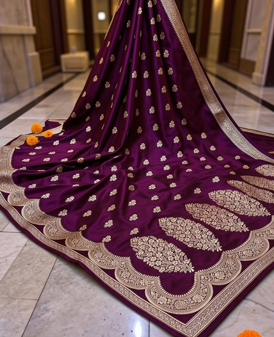 Luxury Pure Japanese Silk Saree – Royal Purple