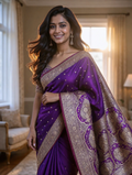 Luxury Pure Japanese Silk Saree – Deep Purple