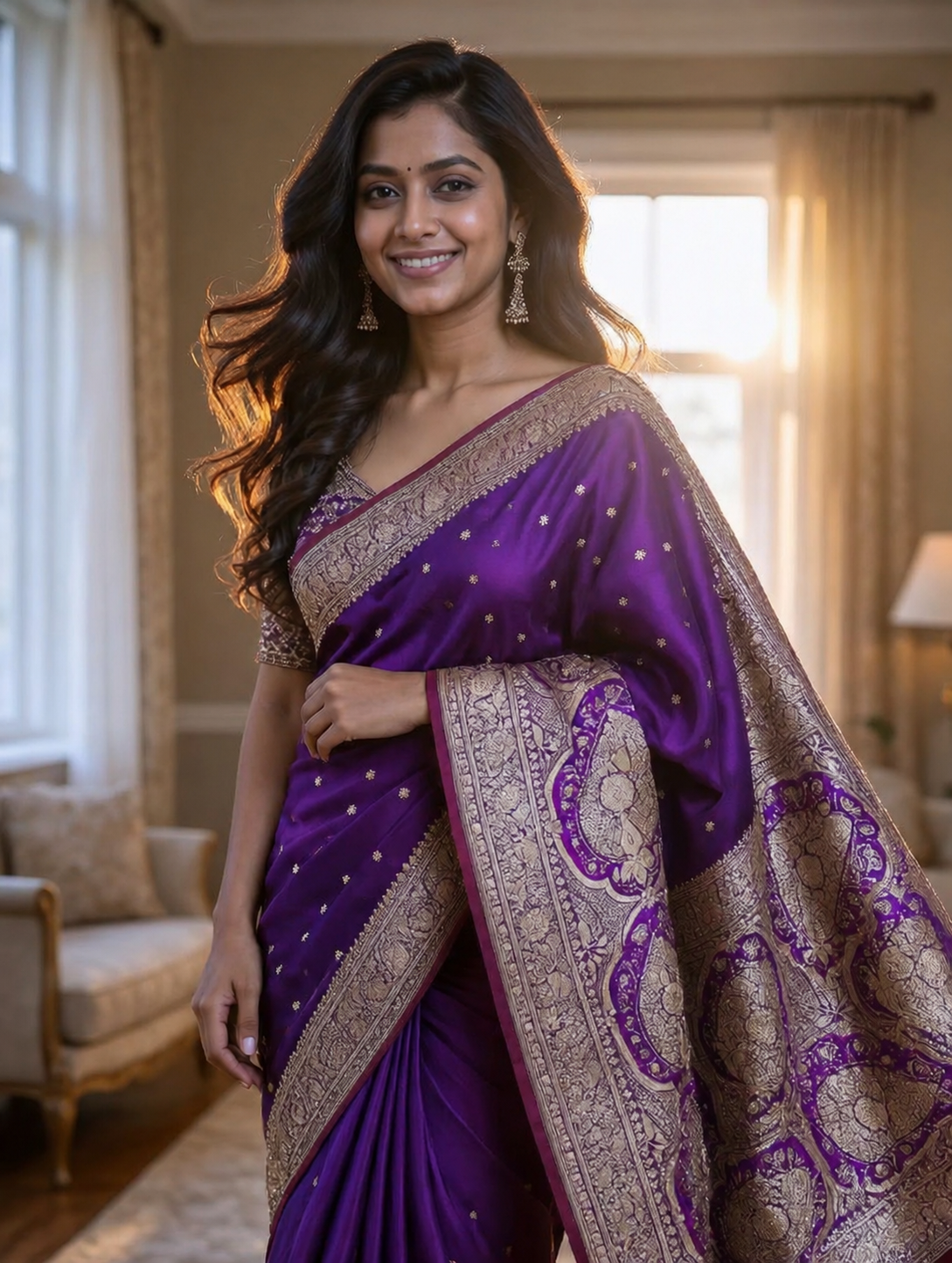 Luxury Pure Japanese Silk Saree – Deep Purple