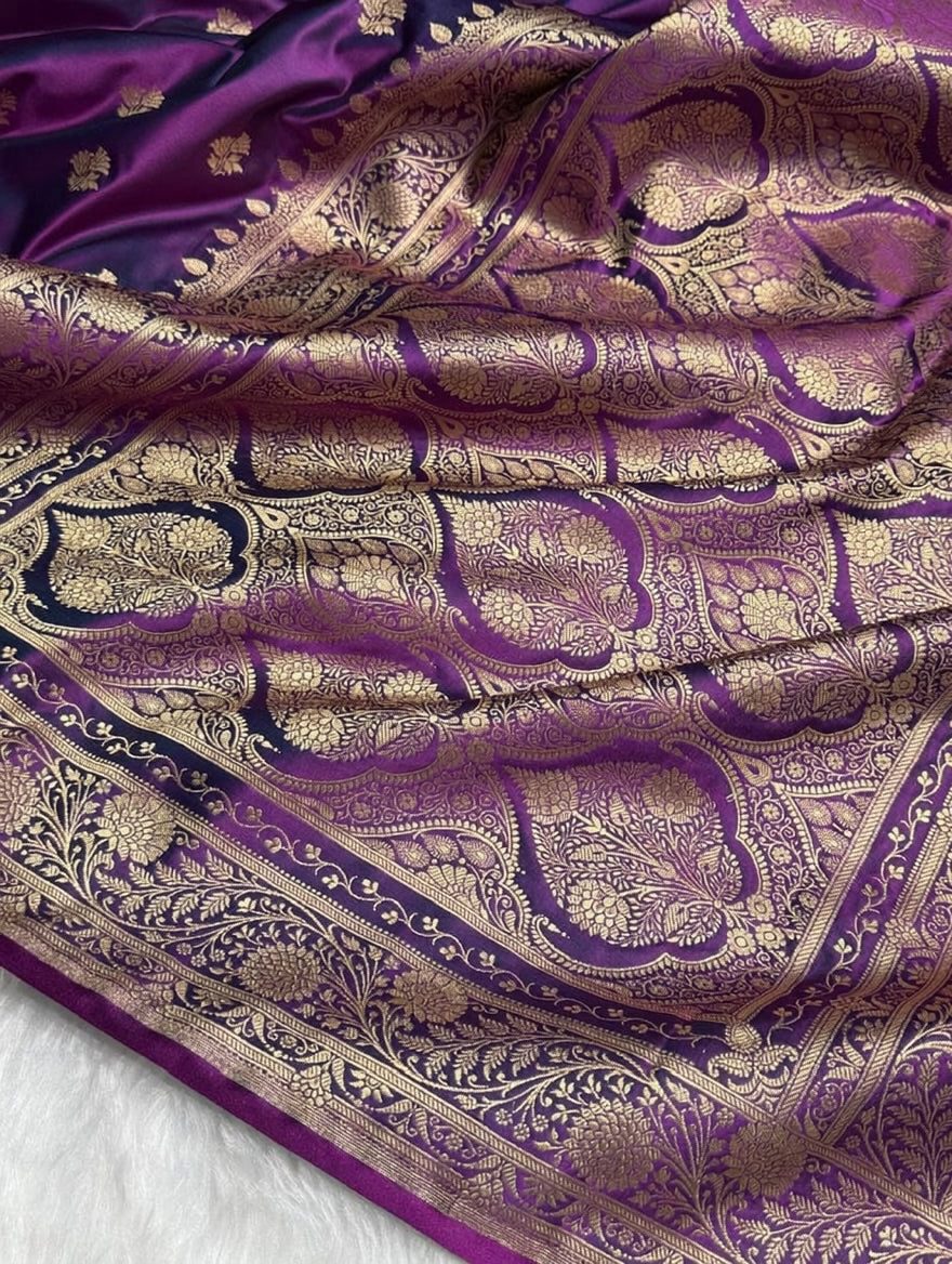 Luxury Pure Japanese Silk Saree – Vintage Purple