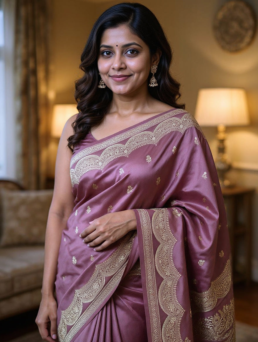 Luxury Pure Japanese Silk Saree – Dusty Rose