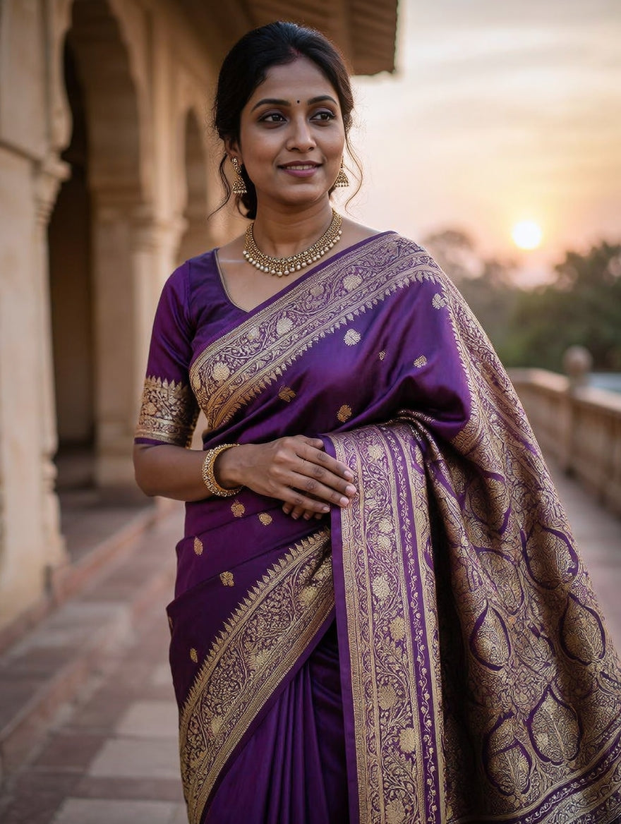 Luxury Pure Japanese Silk Saree – Vintage Purple