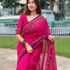 টাংগাইলের হাফসিল্ক বুটিক্স শাড়ি + ব্লাউজ পিছ ( রানী গোলাপী )